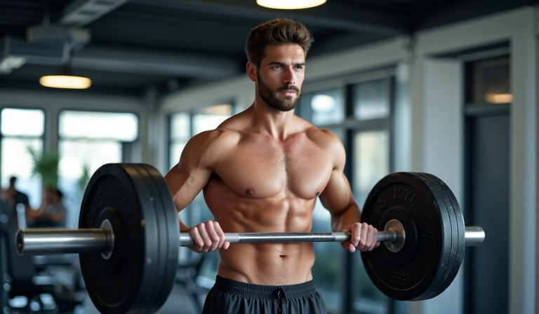 Uomo che solleva pesi in palestra