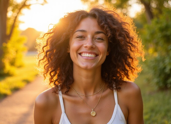 Donna energica che sorride mostrando vitalità