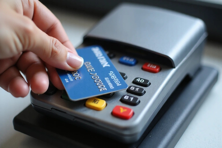 Dettaglio di una carta di credito su un terminale di pagamento